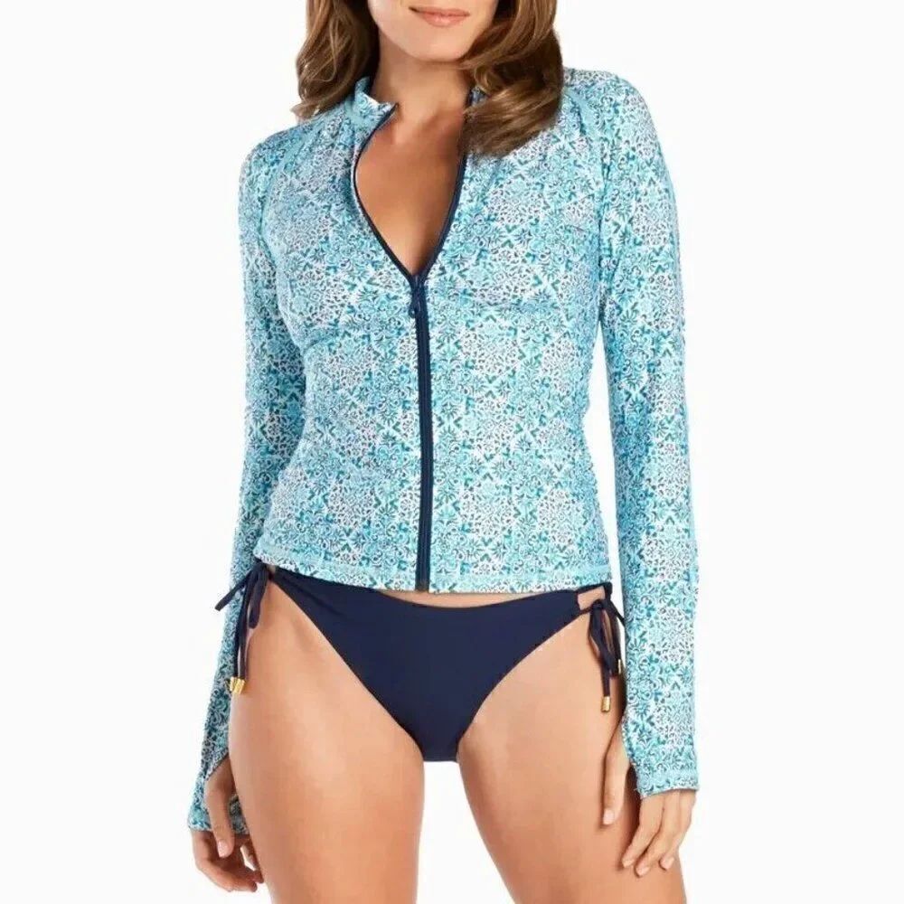 HELEN JON Sz L Beach Break Rash Guard Upf 50+ Montrose $144 Swim Shirt NWT